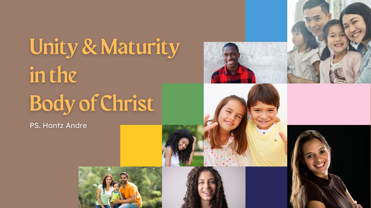 A collage of pictures of people with the words `` unity and maturity in the body of christ ''.