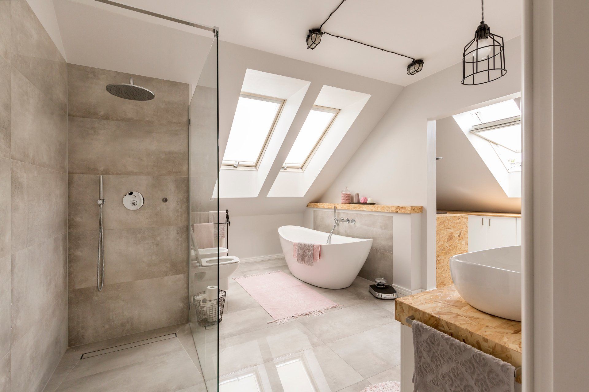 updated bathroom with concrete look