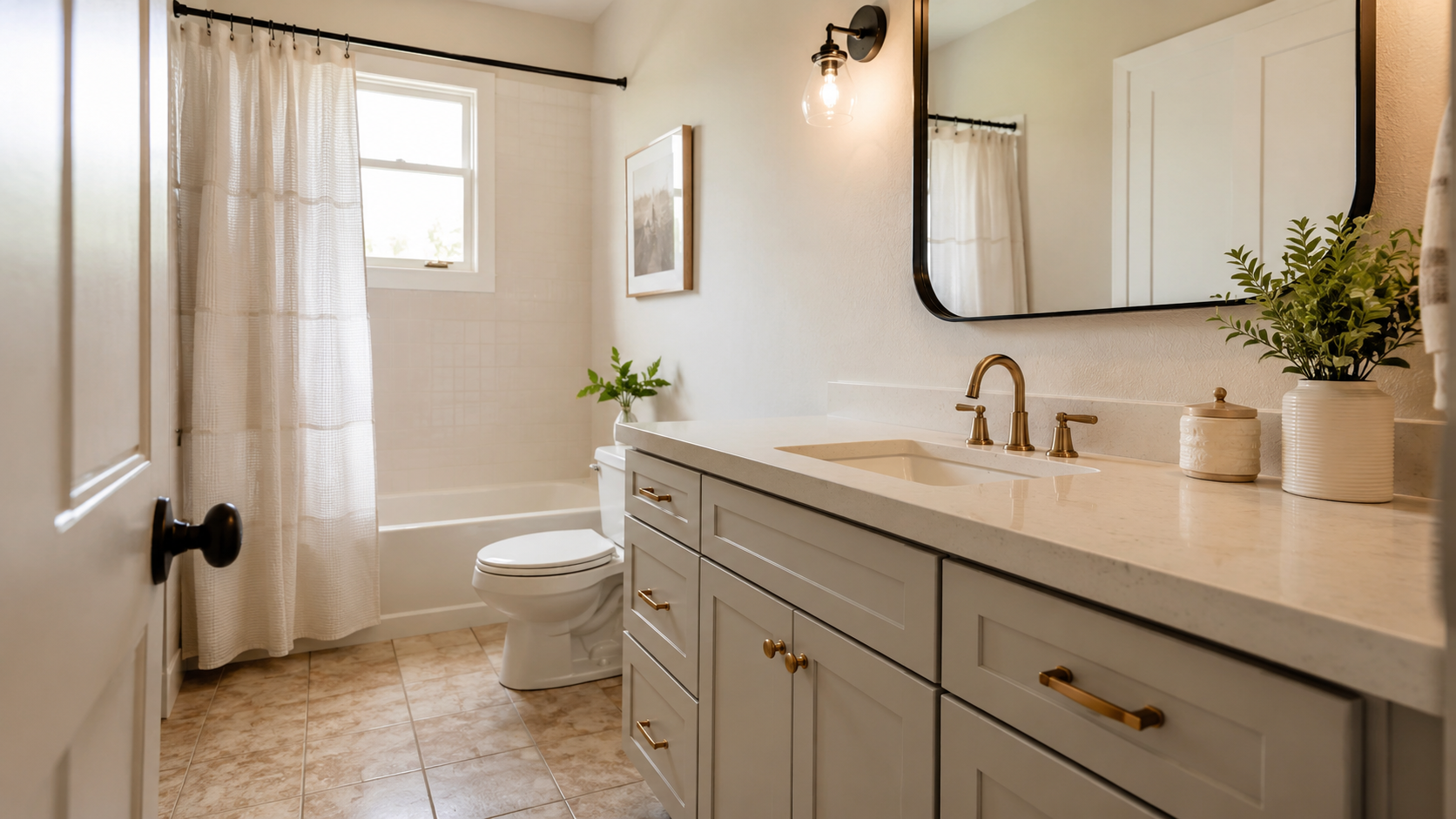 Budget bathroom update with new vanity and lighting in Western MA by Dave Davidson Remodeling