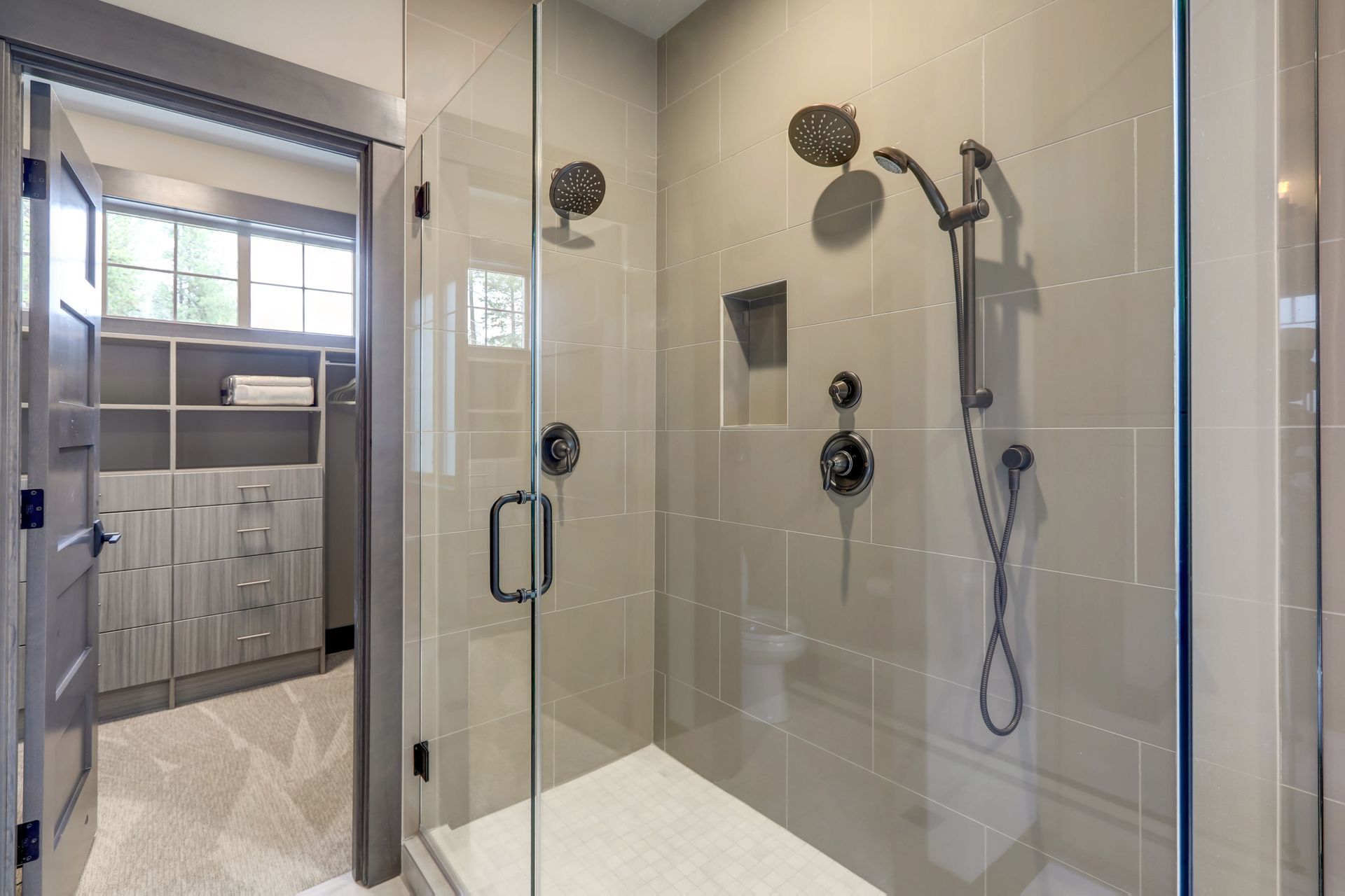 dual shower head walk-in shower