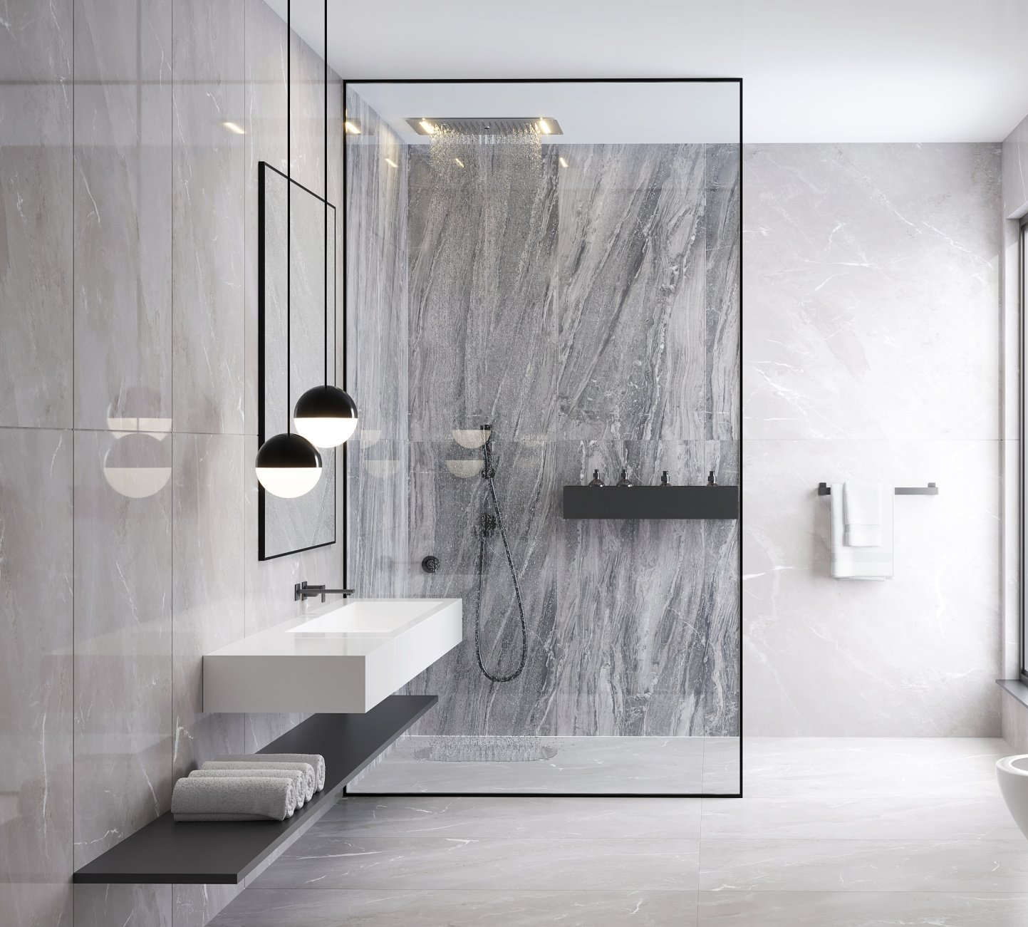 bathroom shower installation with grey walls Easthampton, MA