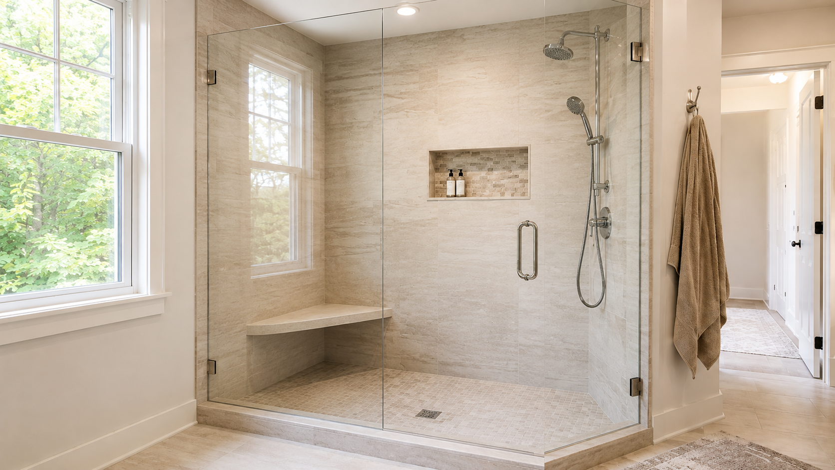 Custom tile walk-in shower installed by Dave Davidson Remodeling in Western MA