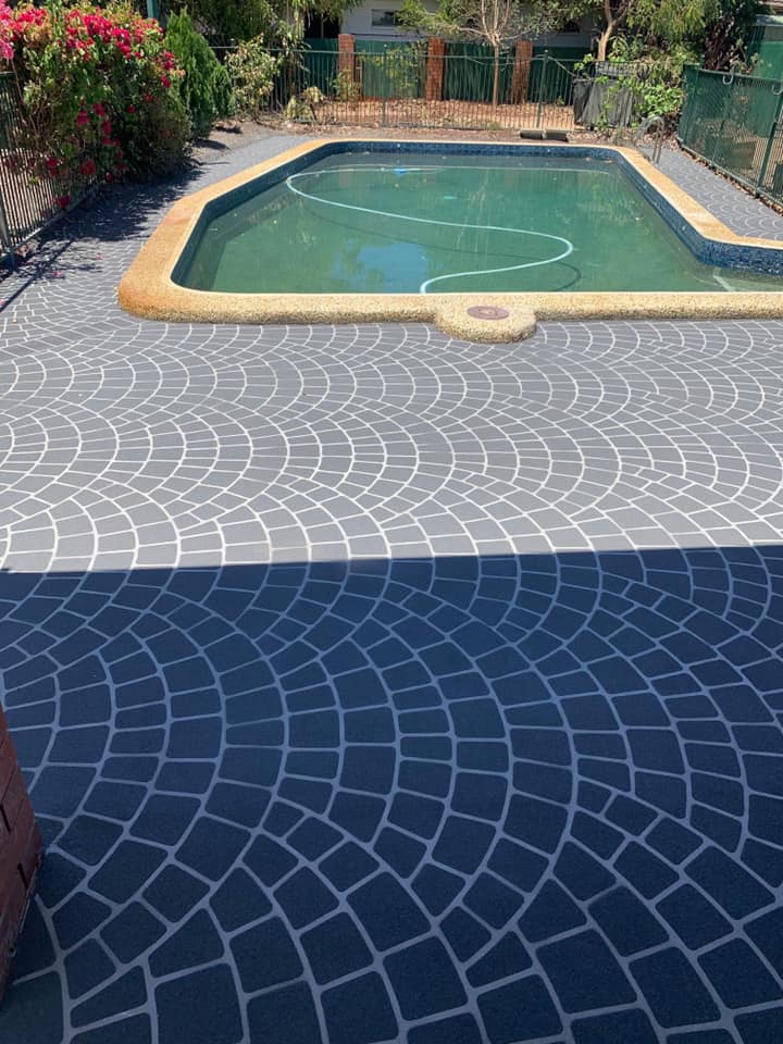 Stencil Concrete Dark Grey Pool Side Slab — Outdoor Concreting in Townsville, QLD