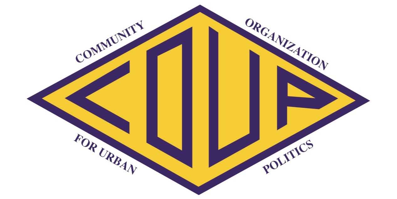 Yellow diamond logo with a purple border and vertical bars, reading “Community for Iranian Politics”