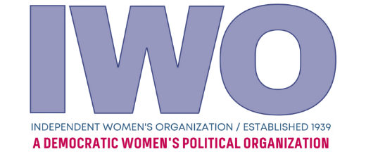 Logo reading “IWO” with the text “Independent Women’s Organization” and “A Democratic Women’s Political Organization.”