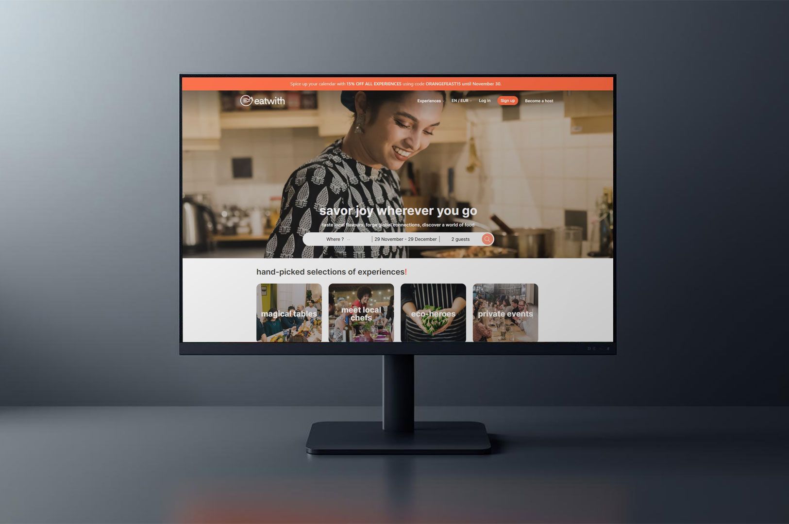 A computer monitor displaying the homepage of the 