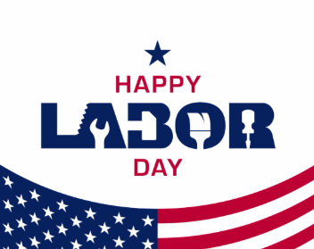 Happy Labor Day graphic with red, white, and blue stars and stripes