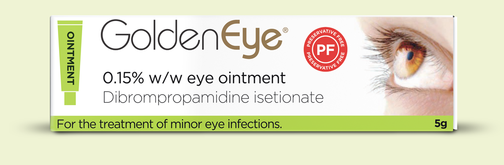 GoldenEye eye ointment tube, with eye illustration and