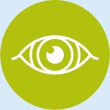 White eye icon on a green circle, indicating vision.