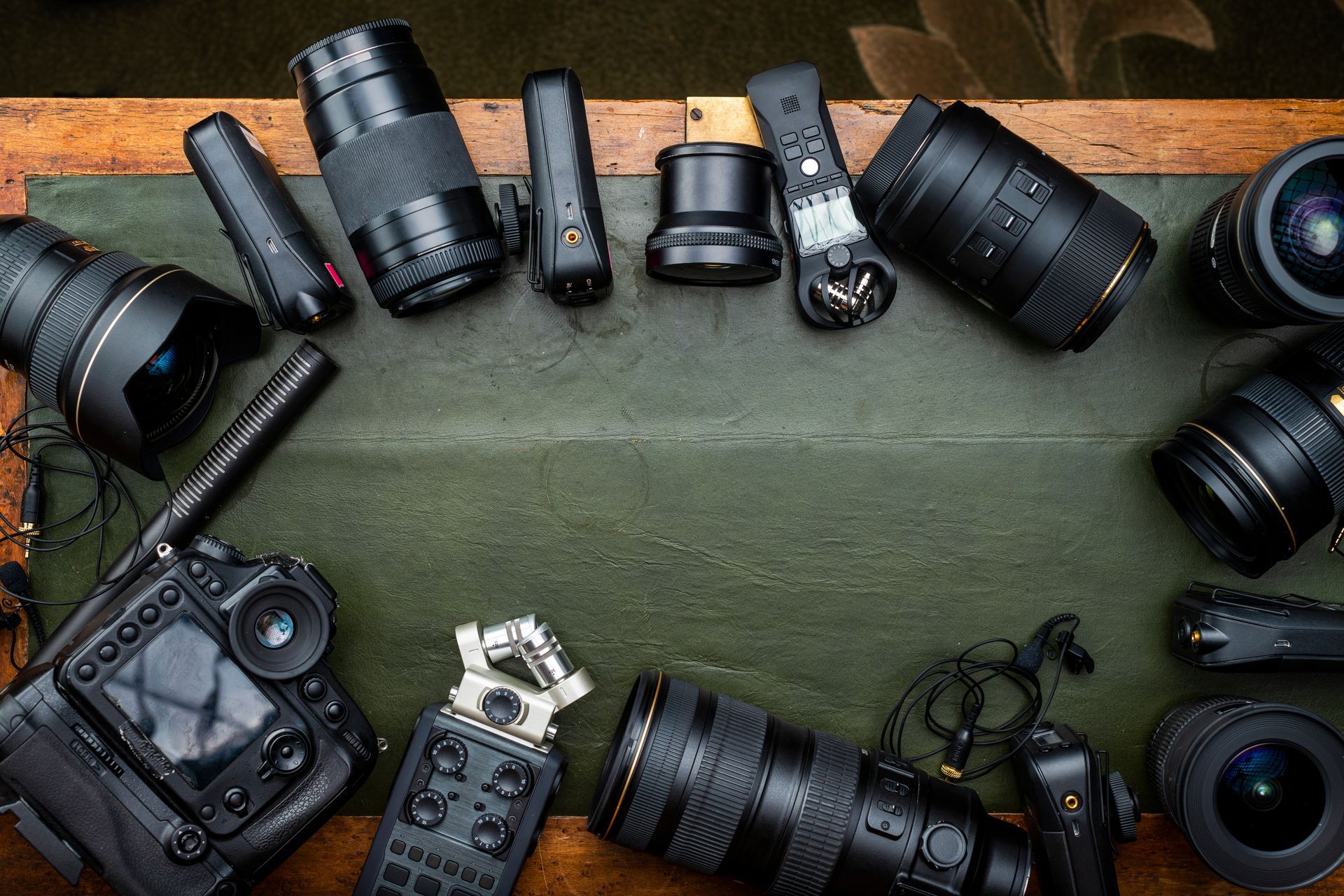 Professional camera rental gear set up for a corporate video production