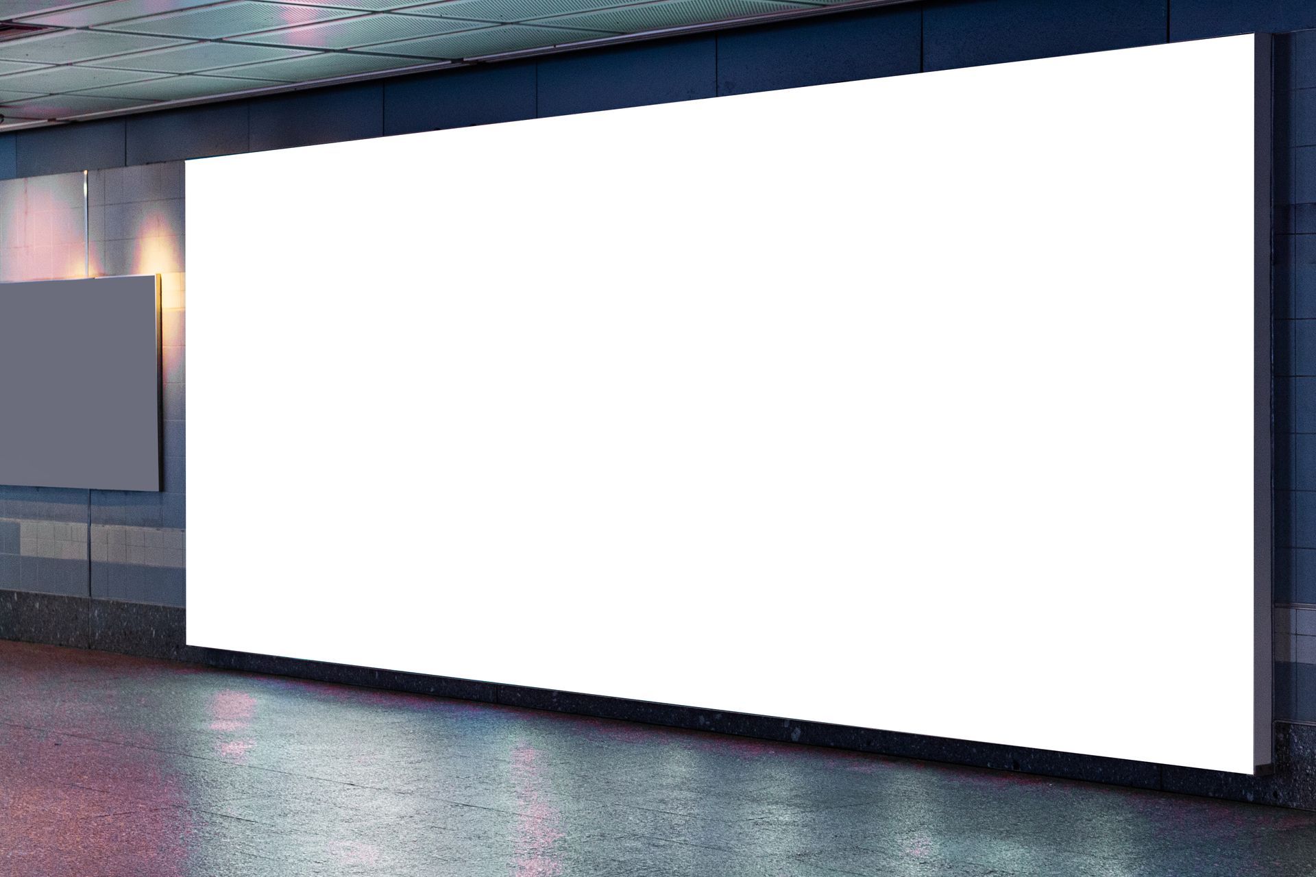 Large blank white billboard in indoor public area. Large blank white billboard in indoor public area.