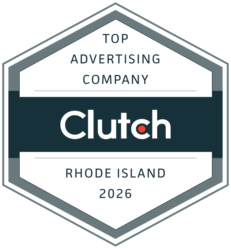 Clutch: Top SEM Company in Rhode Island, 2026. Logo features a dark blue stripe with