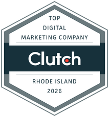 Clutch Top Digital Marketing Company badge for Rhode Island 2026, gray and teal hexagon logo