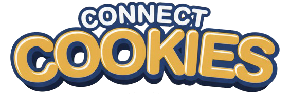Connect Cookies logo with golden letters outlined in blue.