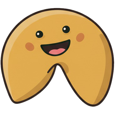 Smiling cartoon fortune cookie with rosy cheeks.