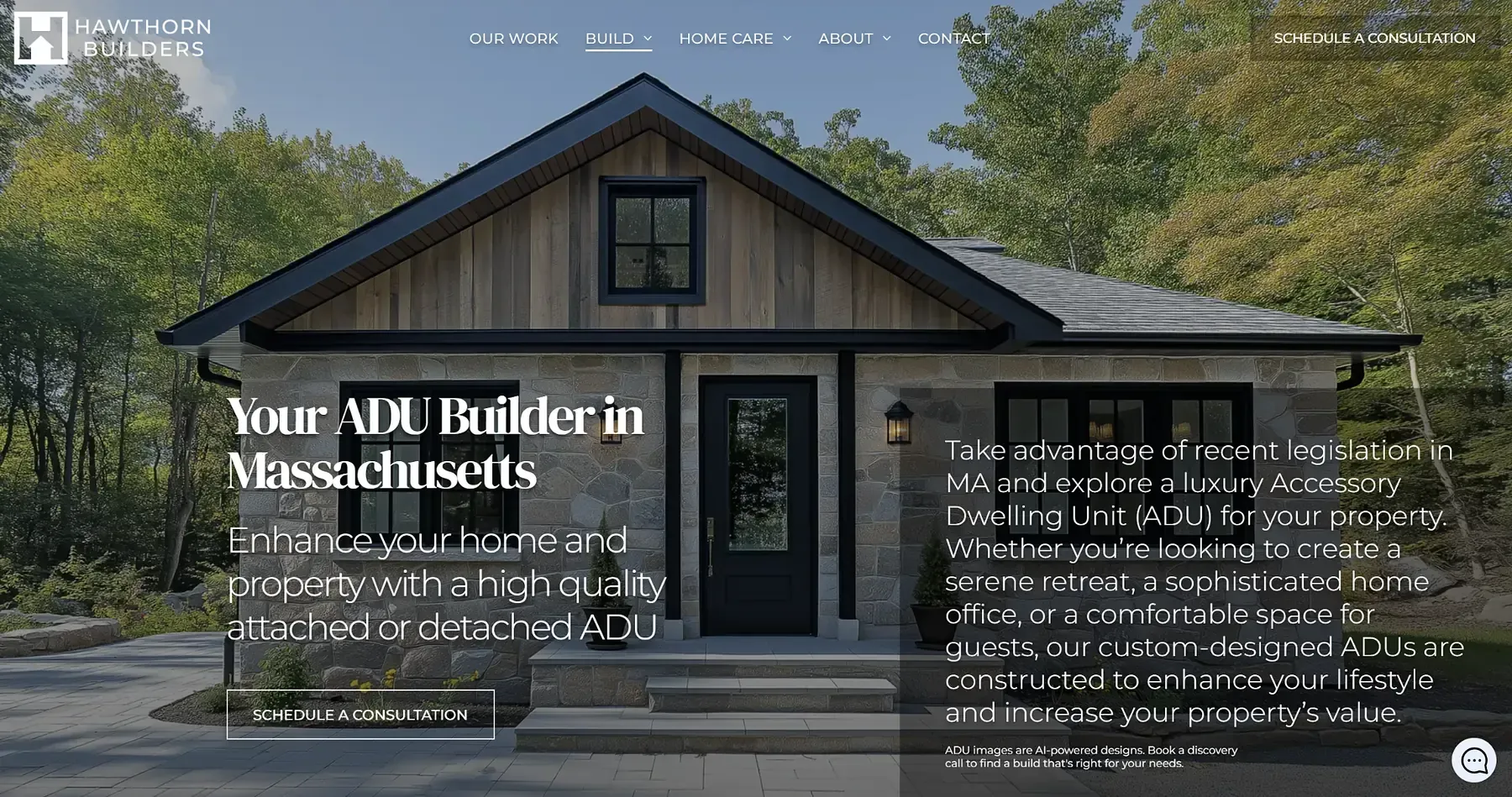 Hawthorn Builders luxury accessory dwelling unit landing page