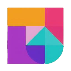 Colorful geometric shapes arranged in a square, including rectangles, triangles, and a semi-circle.