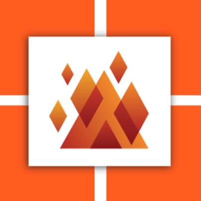 Orange and white graphic. White square with a stylized orange flame icon centered on an orange background.