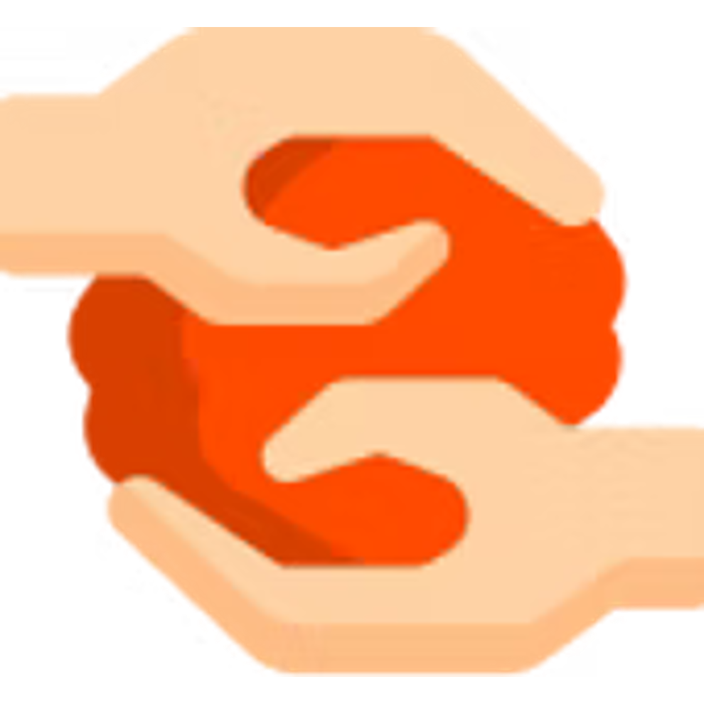 Two hands cupping and holding an orange object, suggesting care or support.