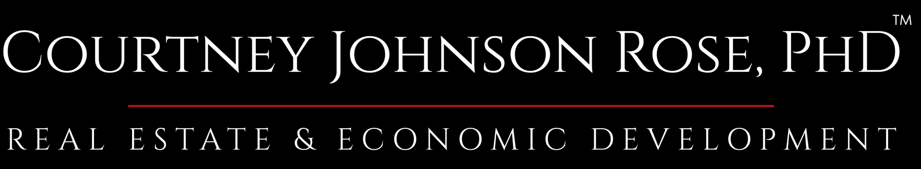 Courtney Johnson Rose, PhD logo with black background and white text: Real Estate & Economic Development