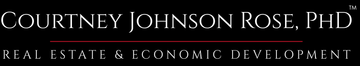 Courtney Johnson Rose, PhD logo with black background and white text: Real Estate & Economic Development