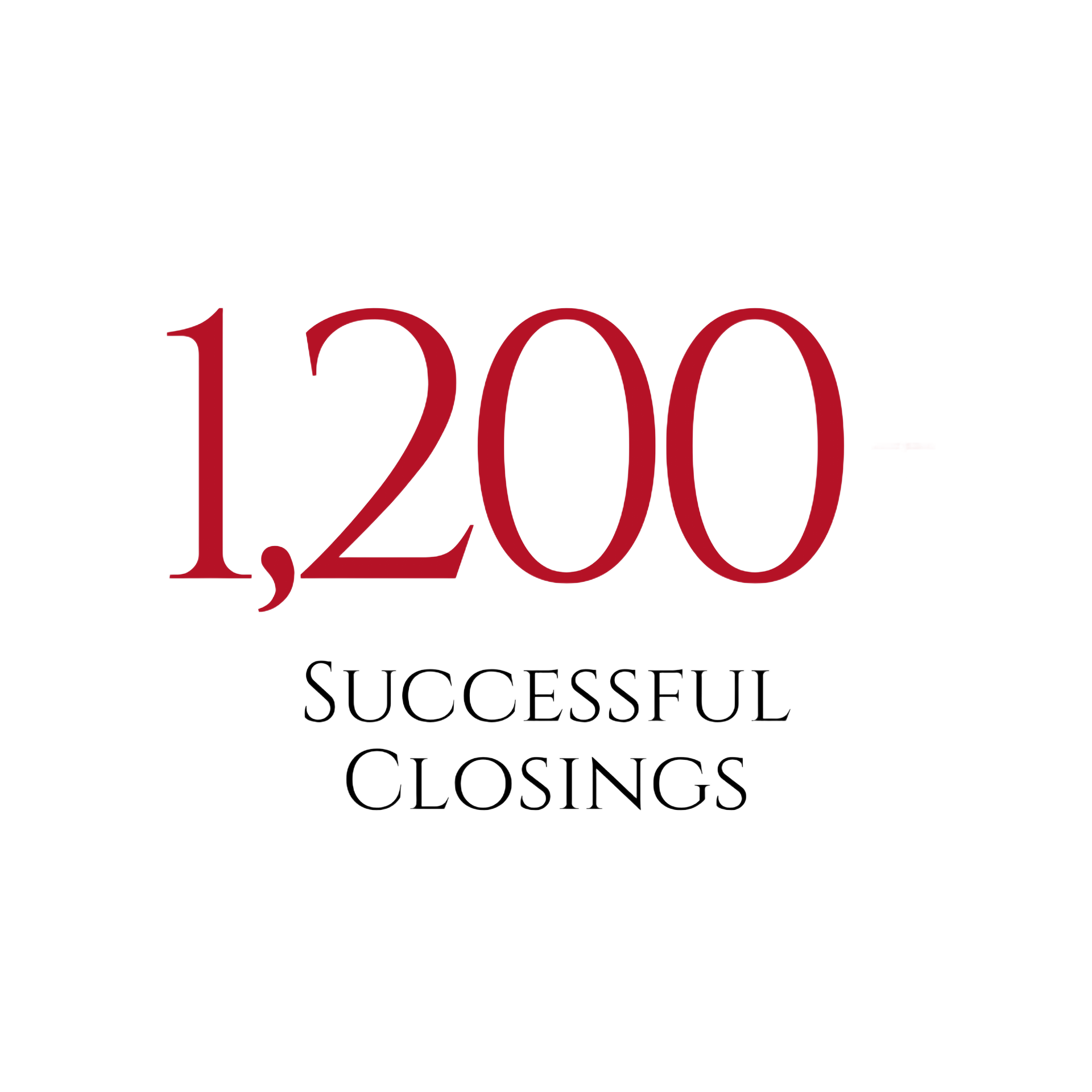 “1,200 Successful Closings” in red serif text on a white background