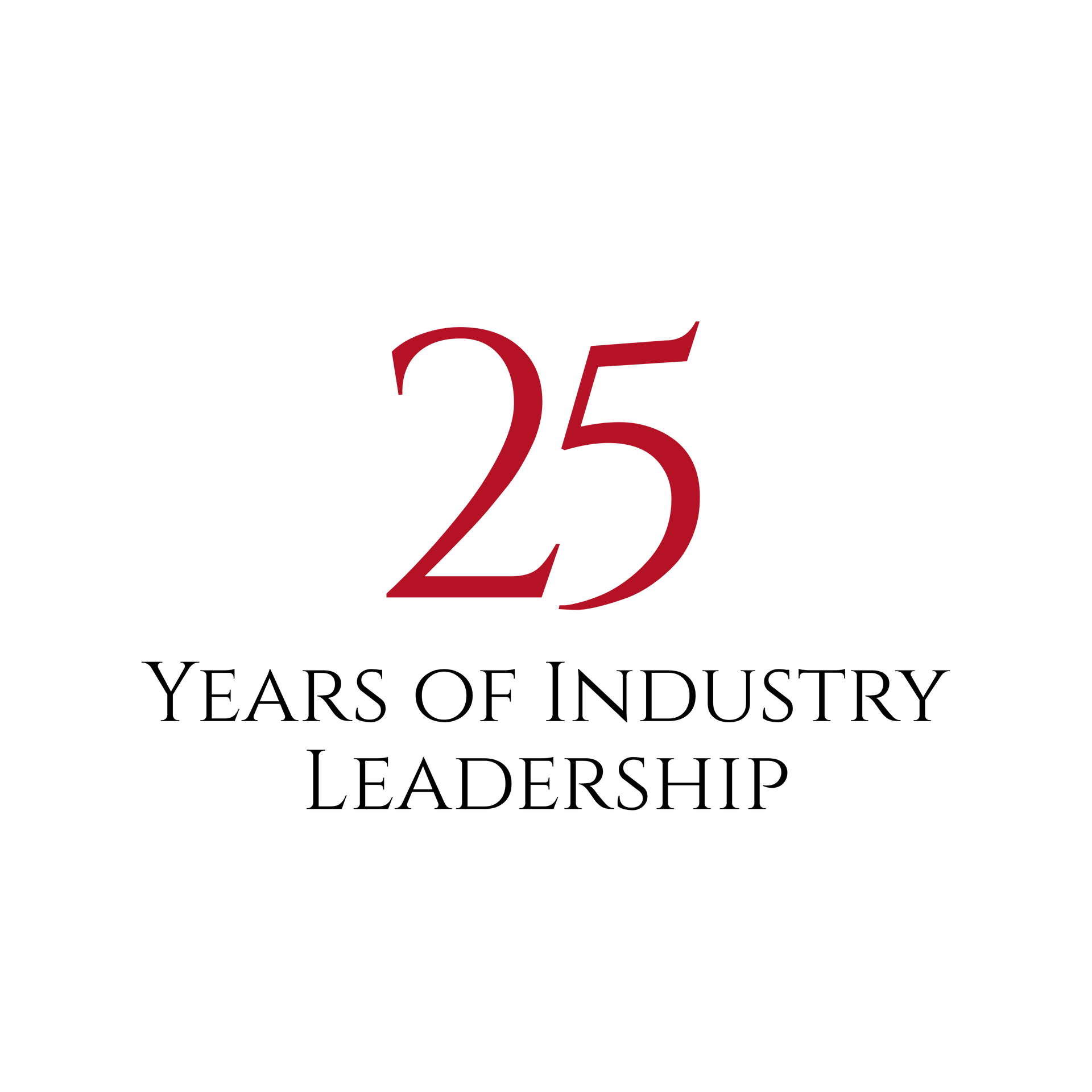 25 in red above the words “Years of Industry Leadership” on a white background