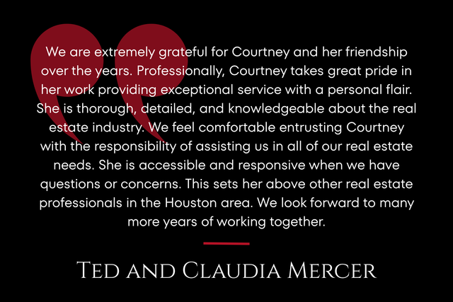 Thank-you note on black background with white text and red underline, signed Ted and Claudia Mercer