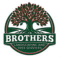 BROTHERS Landscaping and Tree Services logo with green tree and red outline