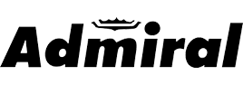 A black and white logo for admiral with a crown on it.