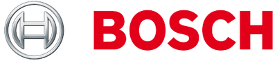 A close up of a bosch logo on a white background