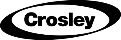A black and white logo for crosley in a circle.