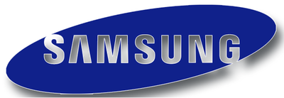 A blue samsung logo on a white background