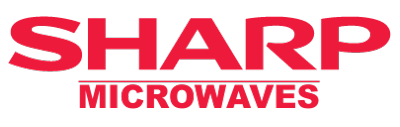 The sharp microwave logo is red and white on a white background.