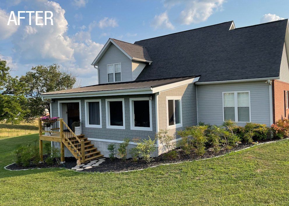 A picture of a house before and after being painted