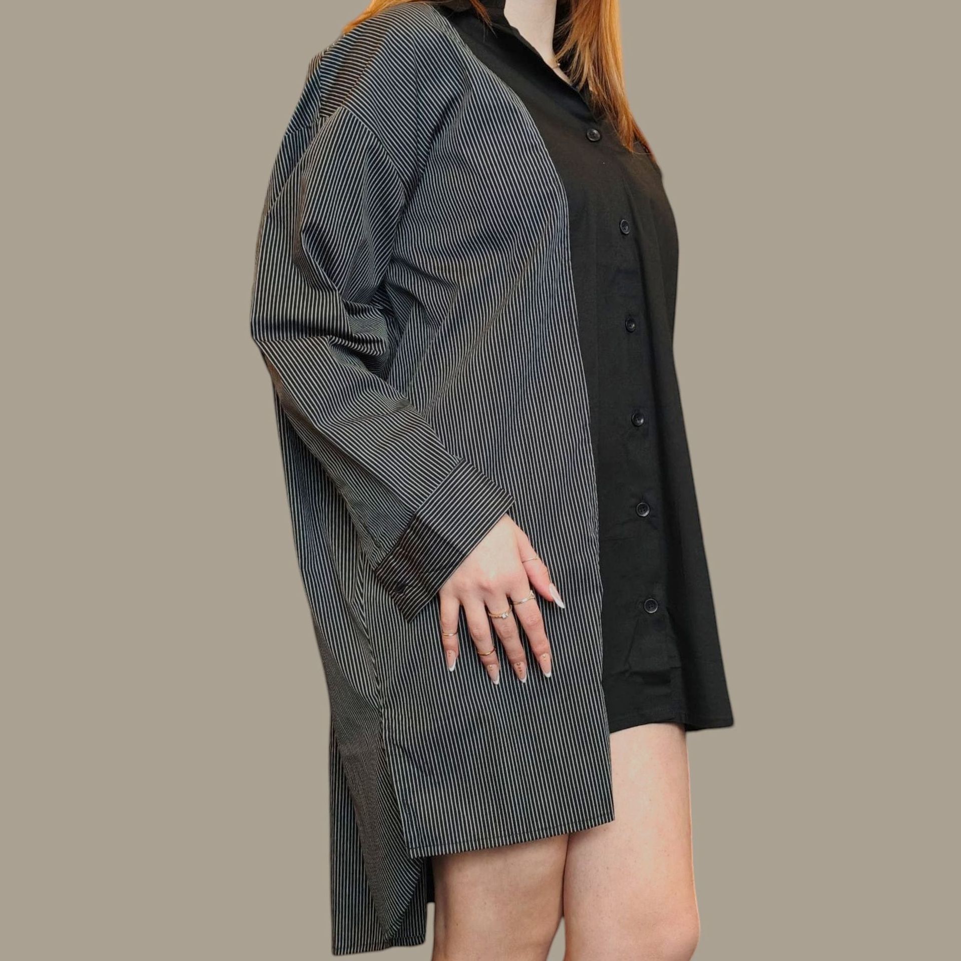 camicia maxi, bicolore in cotone