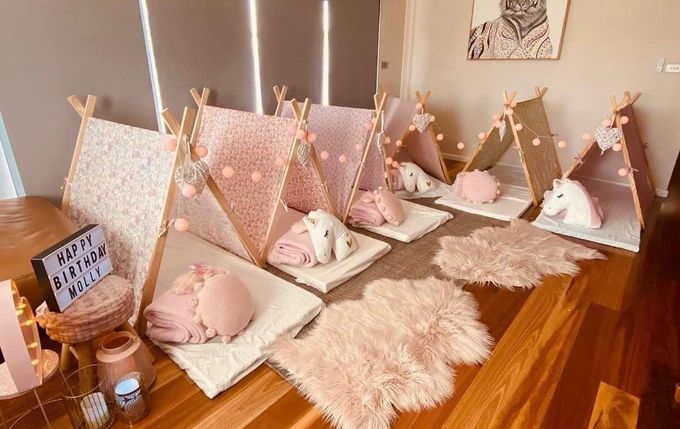 Mini Tent for Children with Unicorn Head Stuff Toy — Sweet Parties & Braids in Tatton, NSW