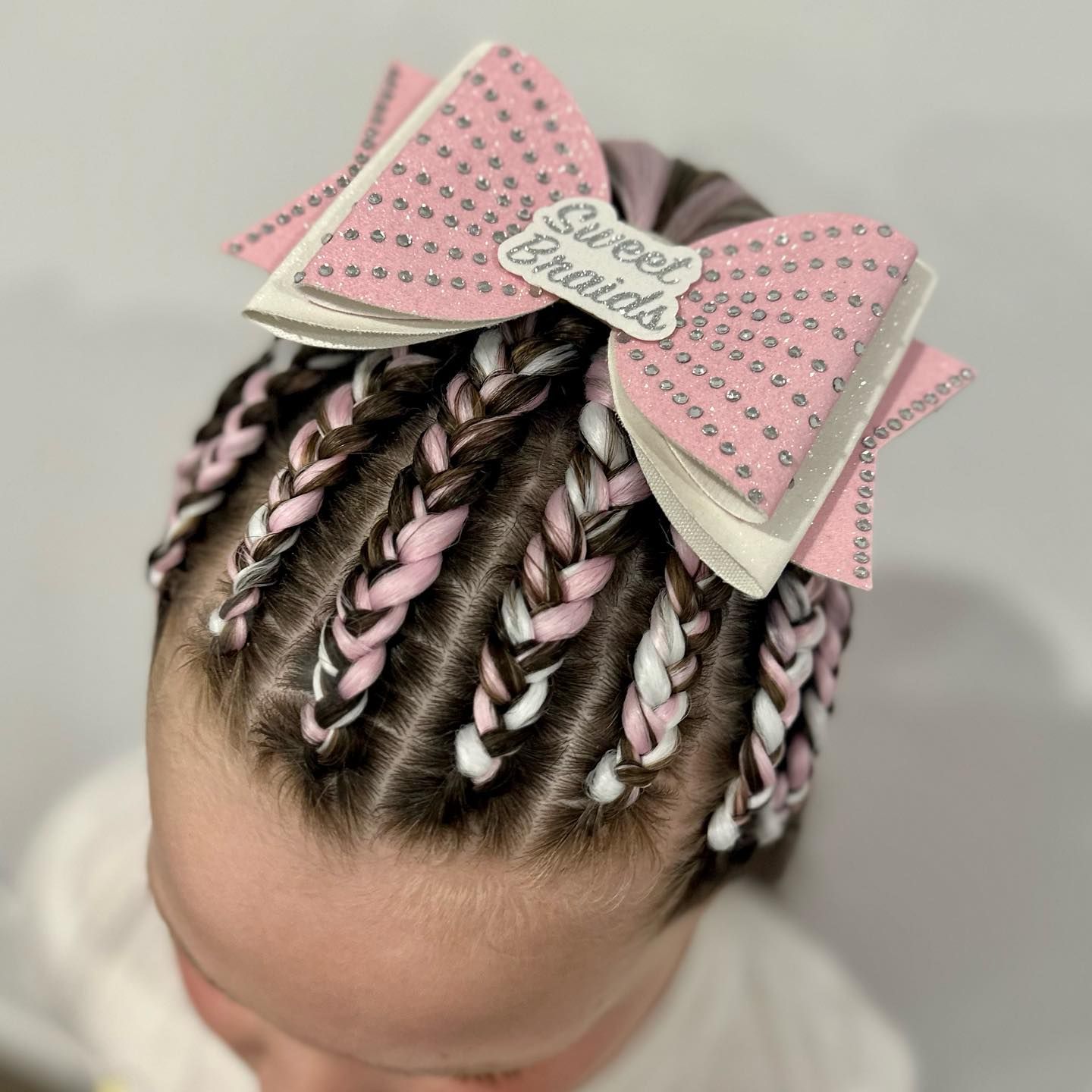 White and Pink Braids with a Bow — Sweet Parties & Braids in Tatton, NSW