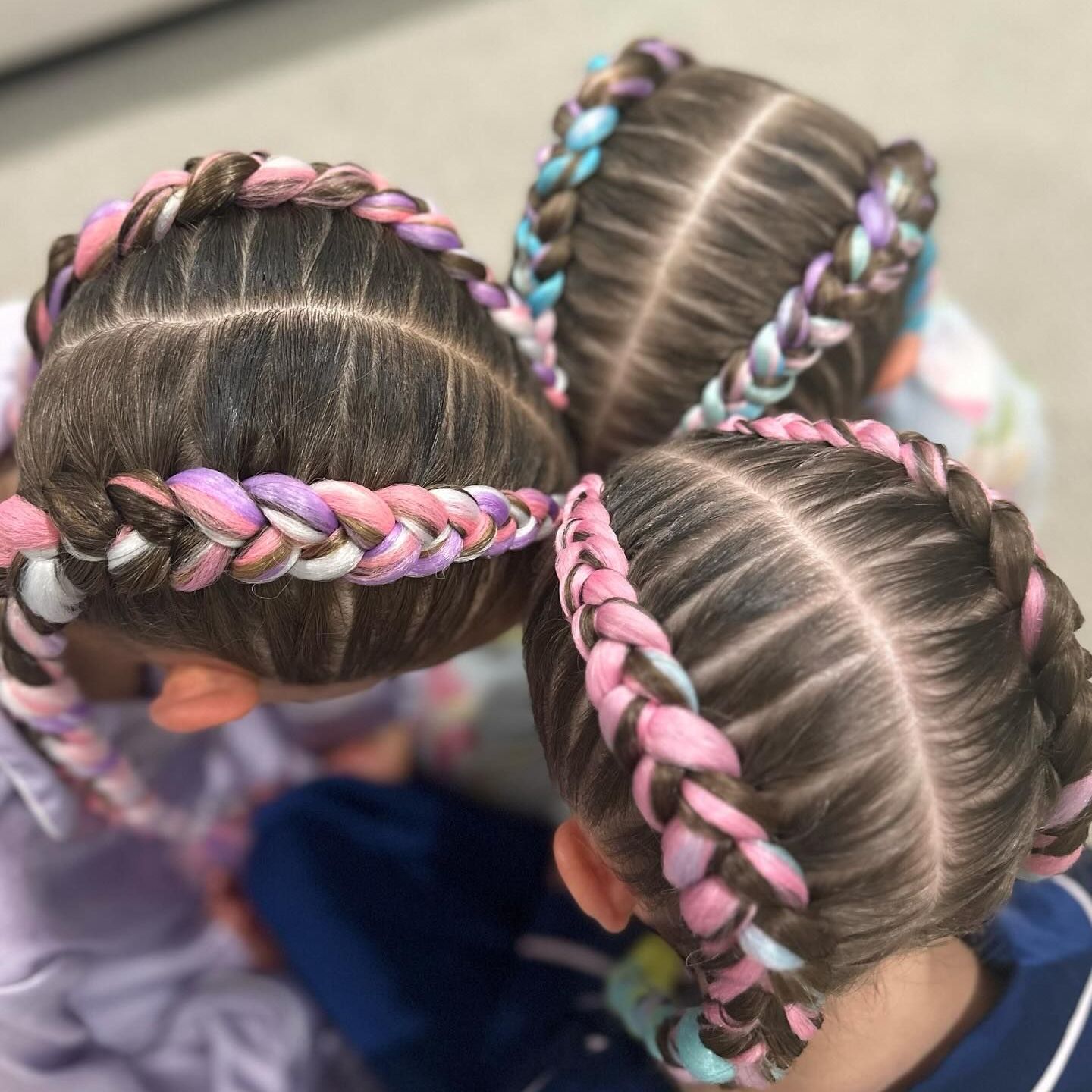 Three Girls with Different Coloured Braids — Sweet Parties & Braids in Tatton, NSW