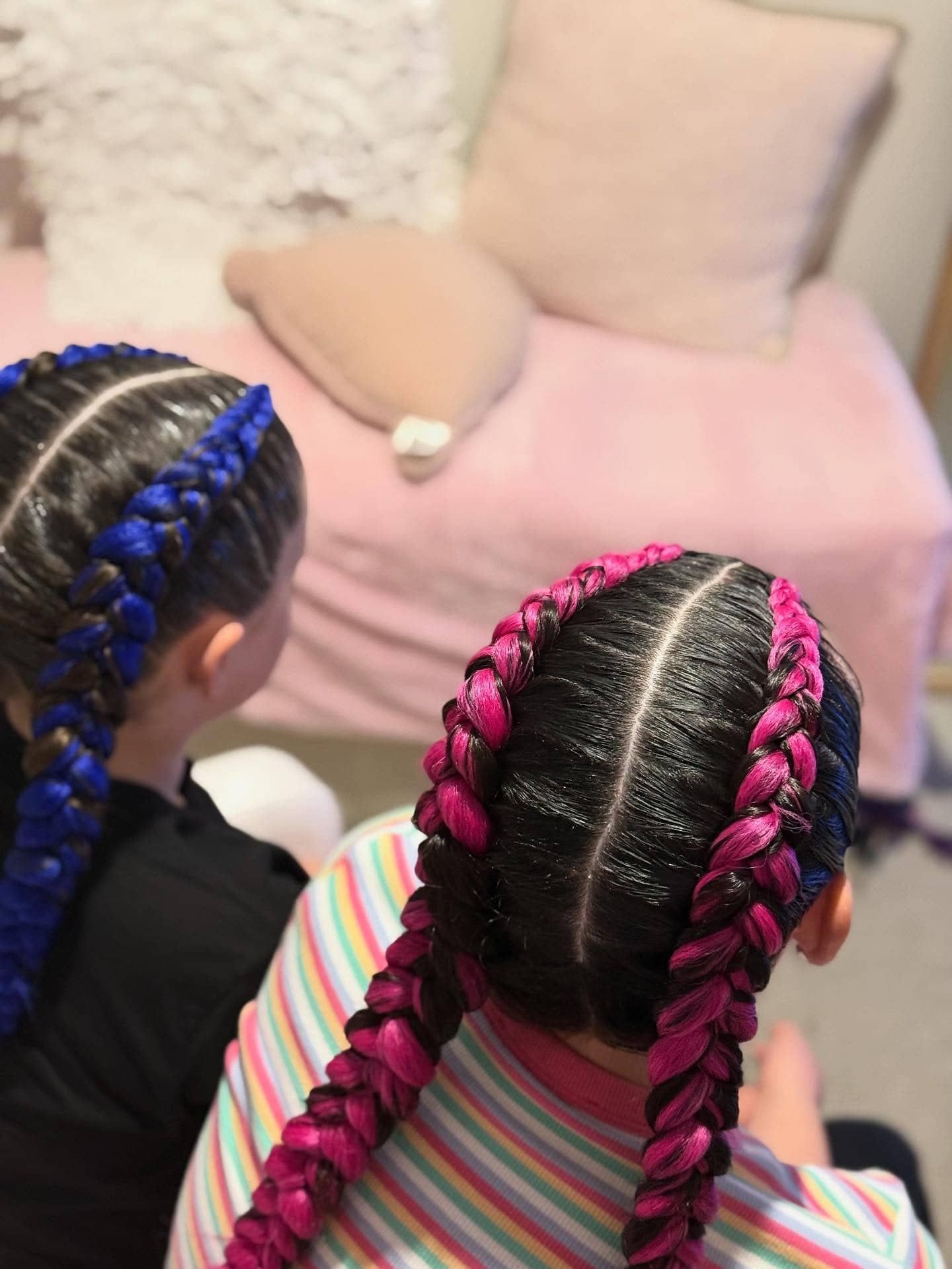 Two Children With Blue and Pink Braided Hair β Sweet Parties & Braids in Tatton, NSW