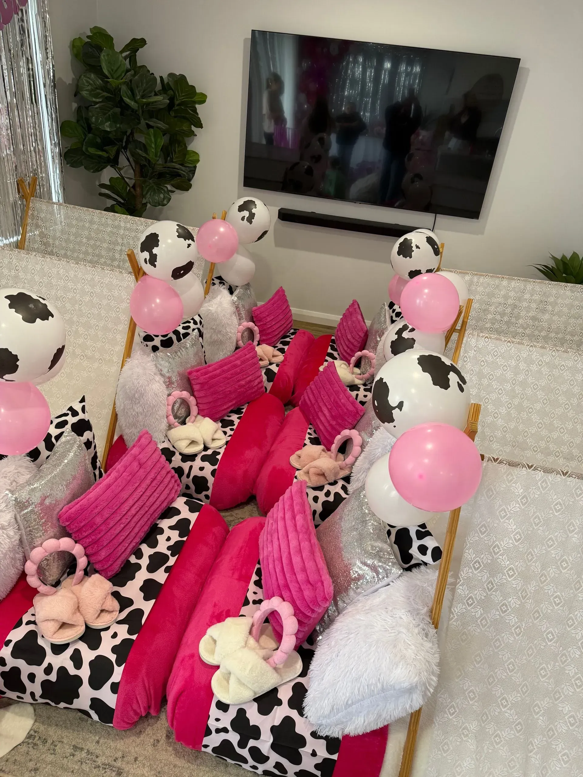 Pink-and-black Panda-themed Play Area With Pillows — Sweet Parties & Braids in Tatton, NSW