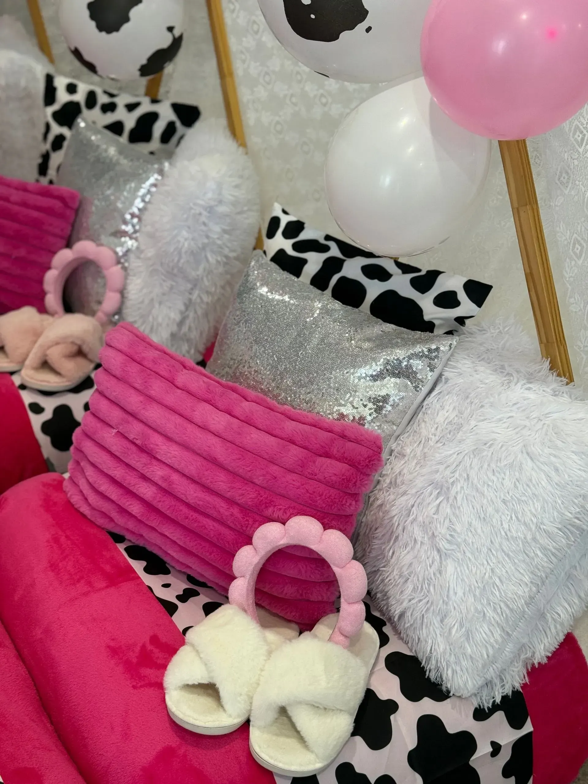 Decorative Gift Display With Pink and White Pillows — Sweet Parties & Braids in Tatton, NSW
