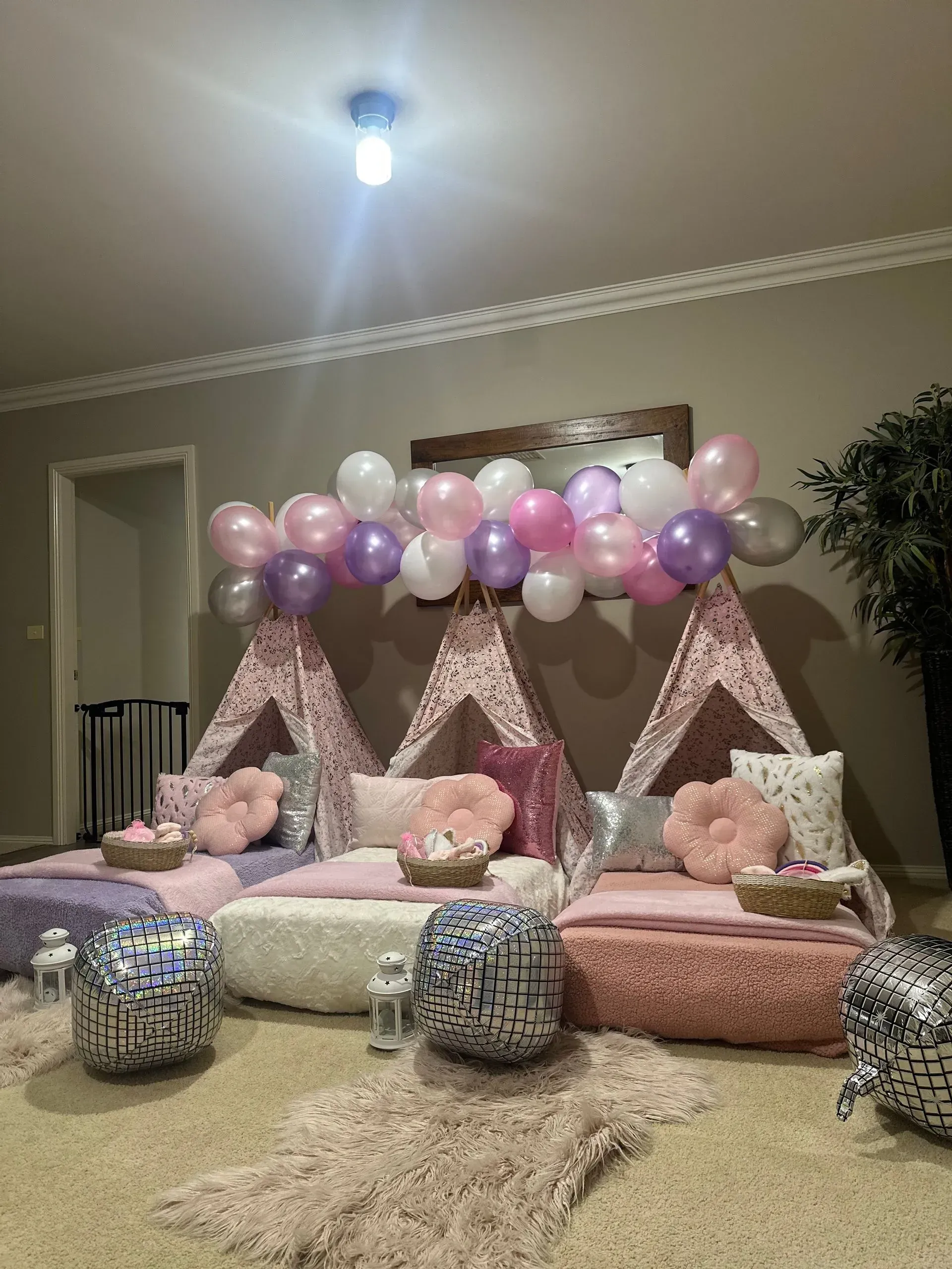 Pink and Lavender Party Lounge With Teepees — Sweet Parties & Braids in Tatton, NSW