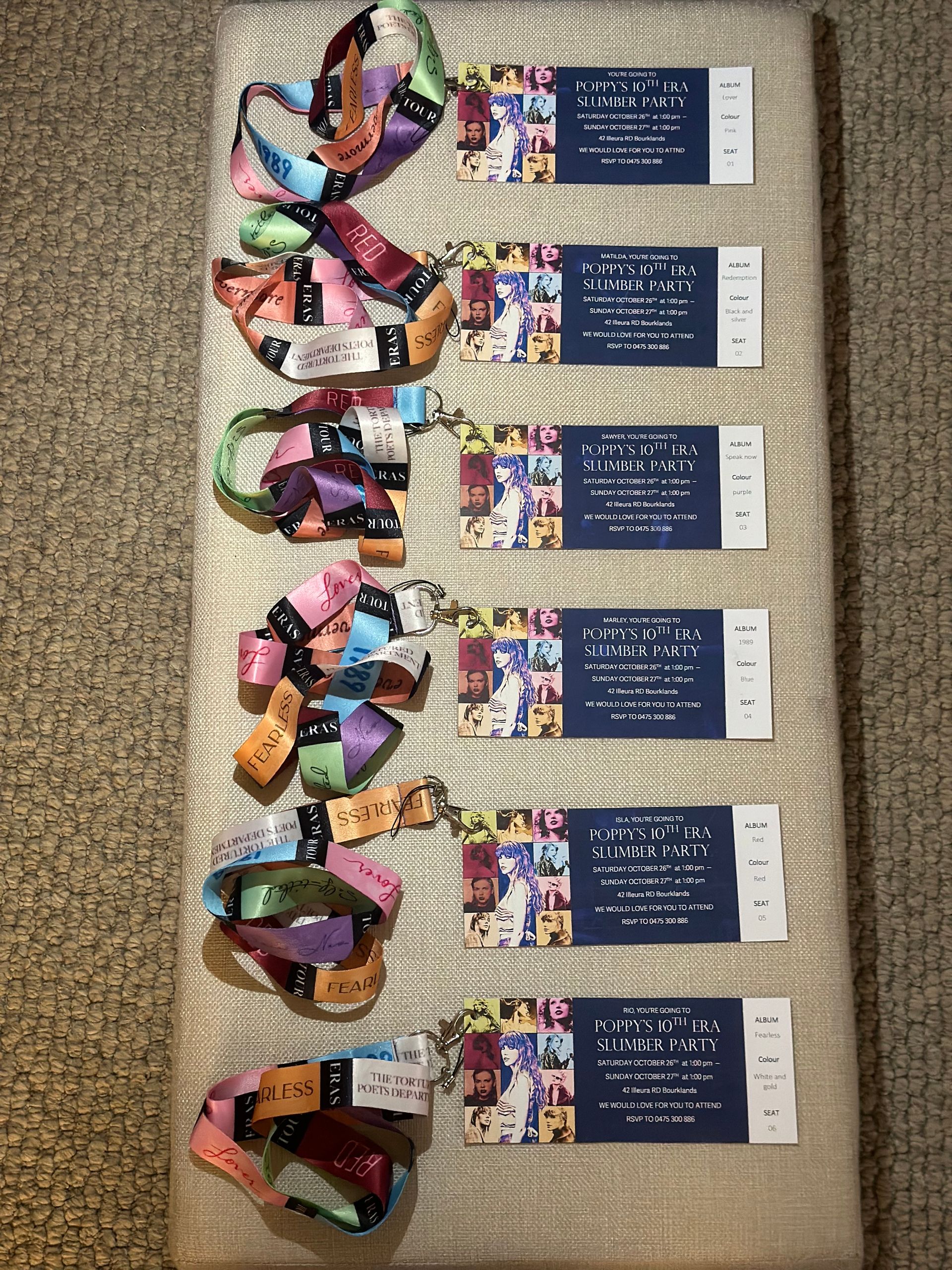 Six Colourful Fabric Accessories Laid Out — Sweet Parties & Braids in Tatton, NSW