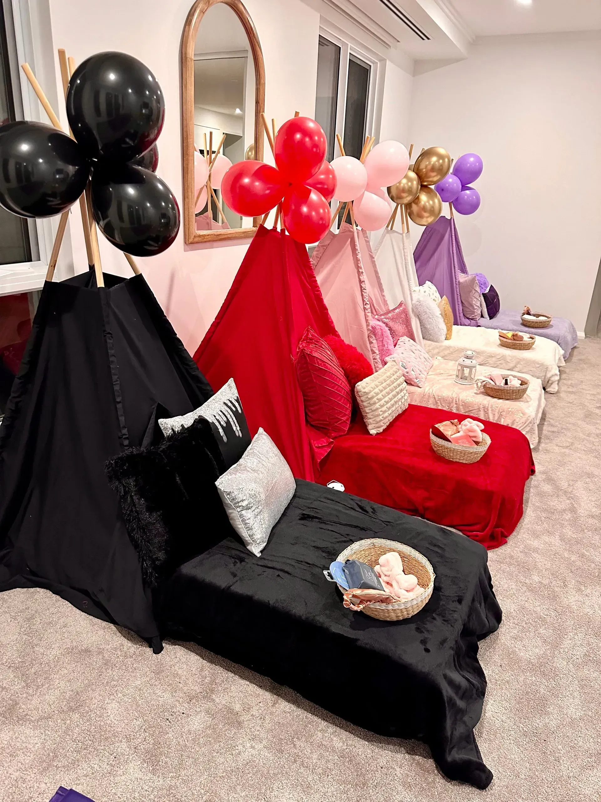 Elegant Indoor Display of Draped Chairs and Balloons — Sweet Parties & Braids in Tatton, NSW