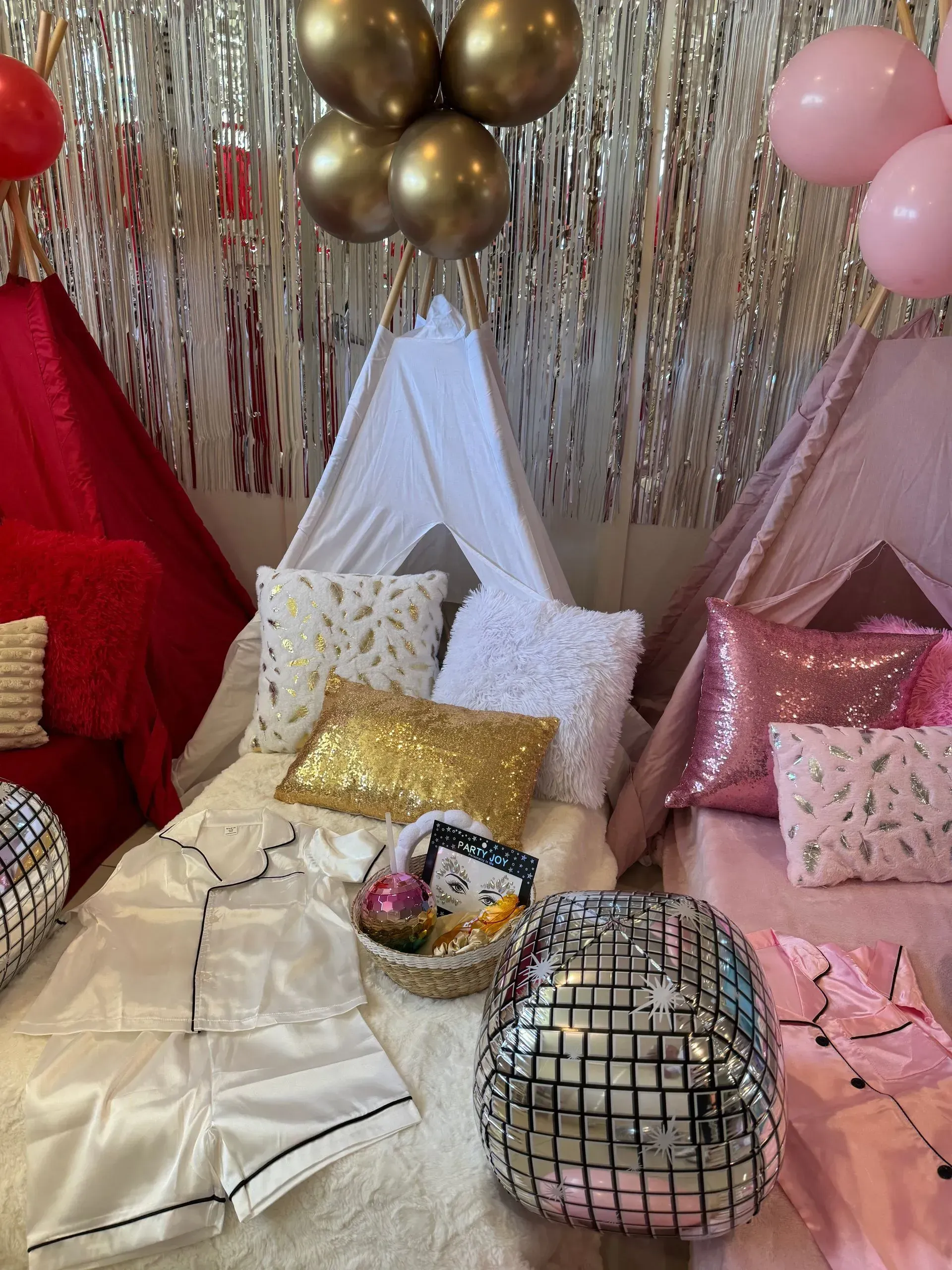 Decorated Lounge With Gold, Pink and White Pillows — Sweet Parties & Braids in Tatton, NSW
