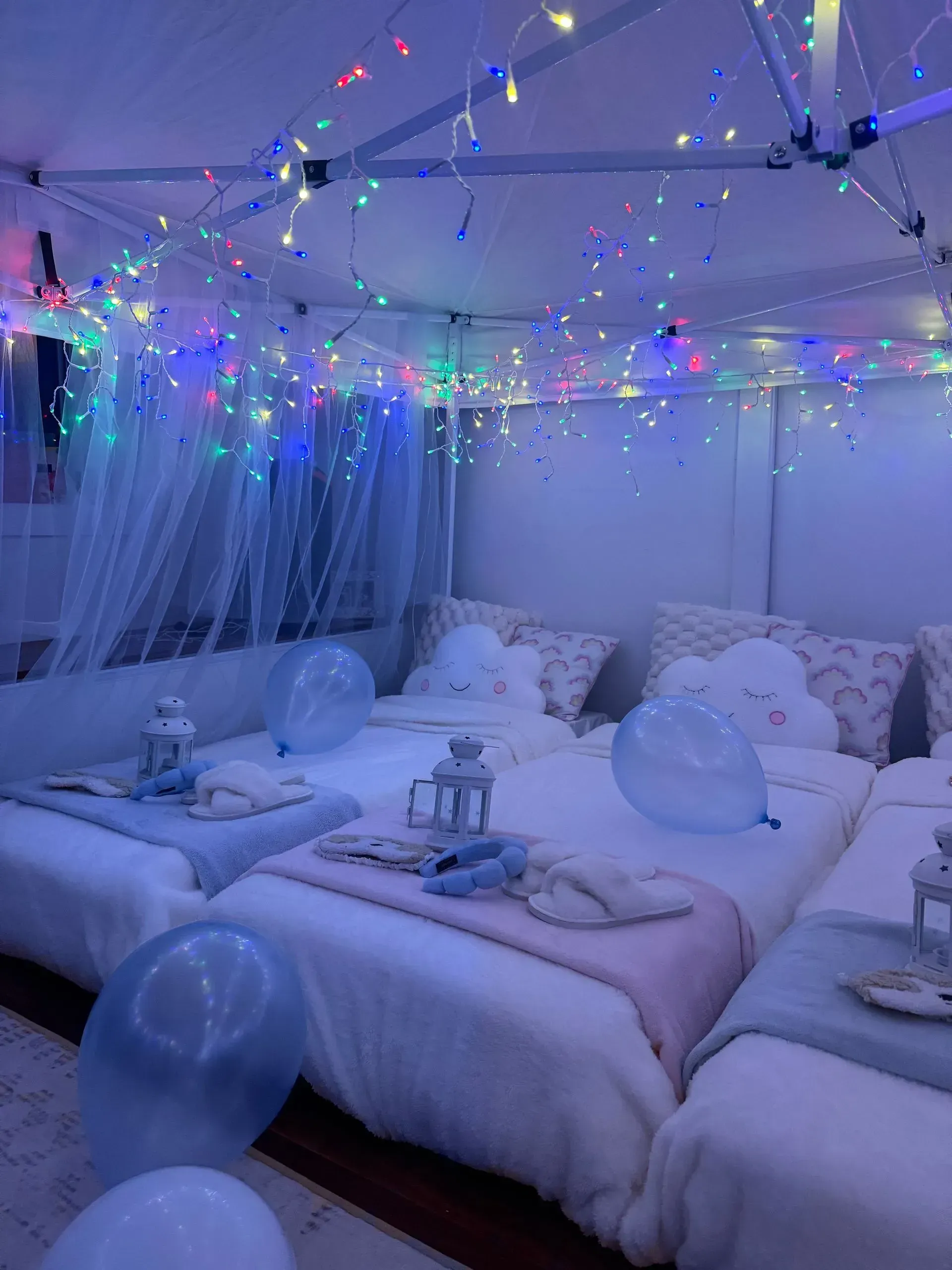 Cozy Bedroom Party Setup With White Bedding — Sweet Parties & Braids in Tatton, NSW