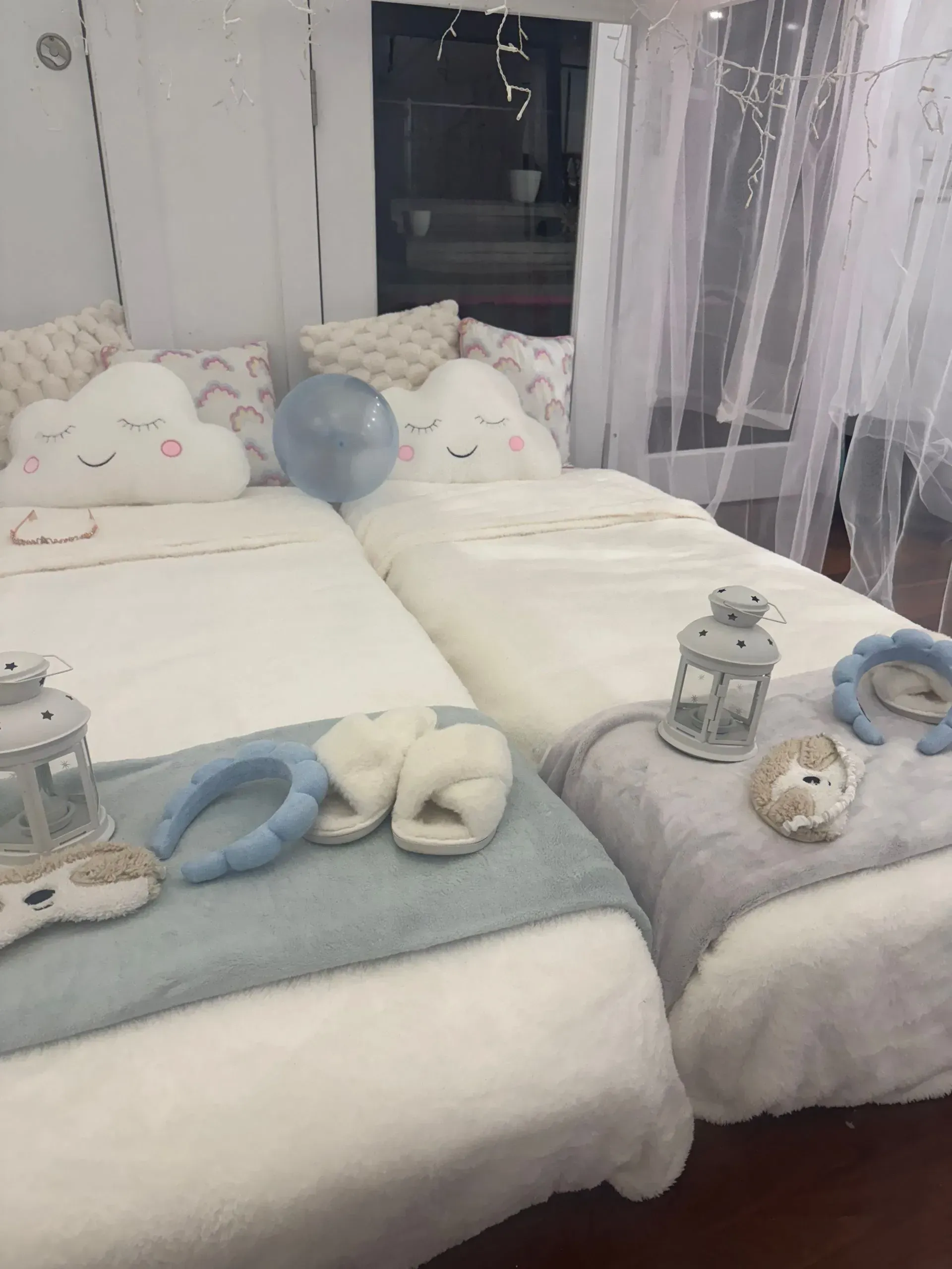 Two Neatly Made Beds With White and Gray Bedding — Sweet Parties & Braids in Tatton, NSW