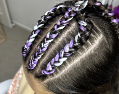 Close-up of Braided Hair With Black, White, and Purple Sections — Sweet Parties & Braids in Tatton, NSW