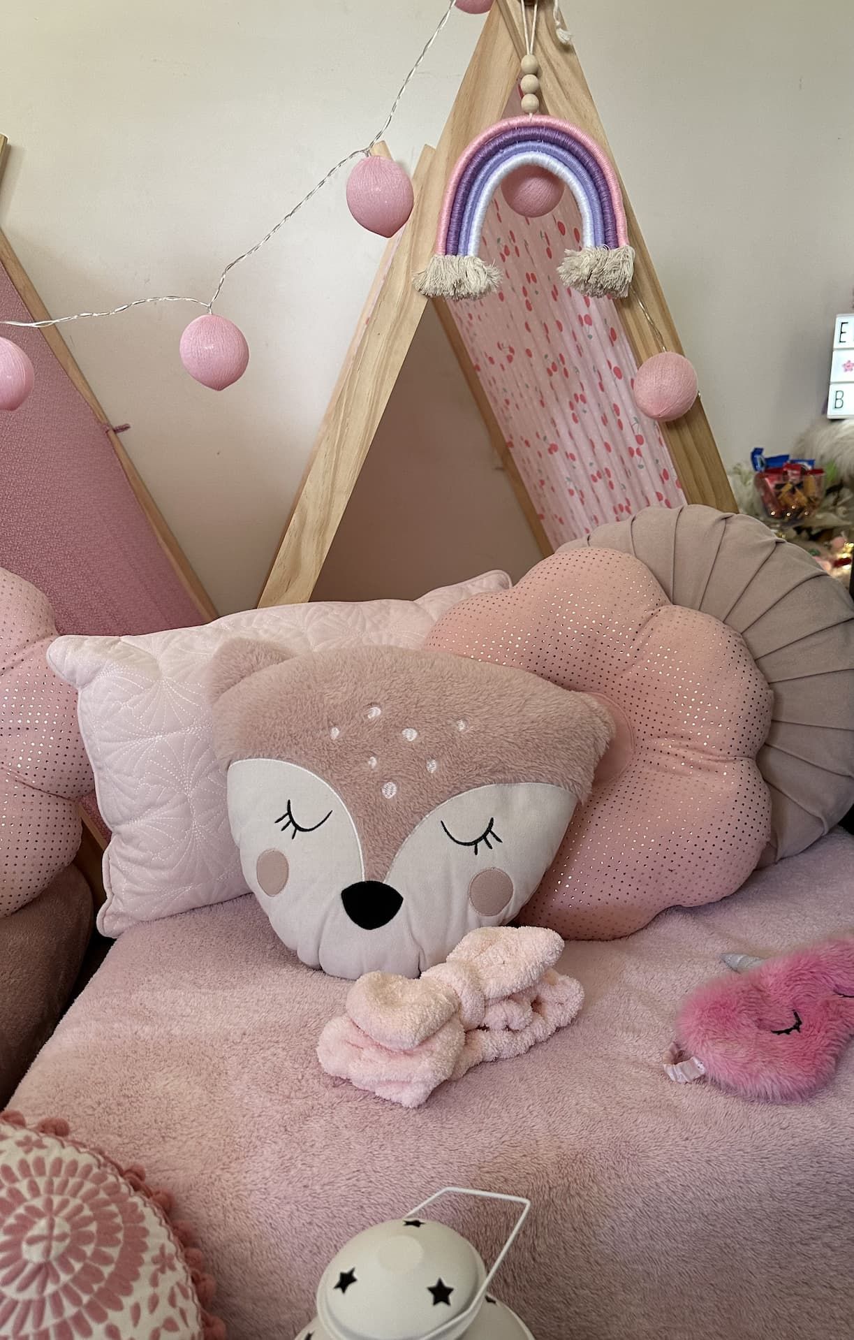 Pink Teddy Bear Chair and Heart Pillow in a Pastel Kids' Room — Sweet Parties & Braids in Tatton, NSW